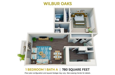 Floor plan for 1 bed, 1 bath, 780 sqft